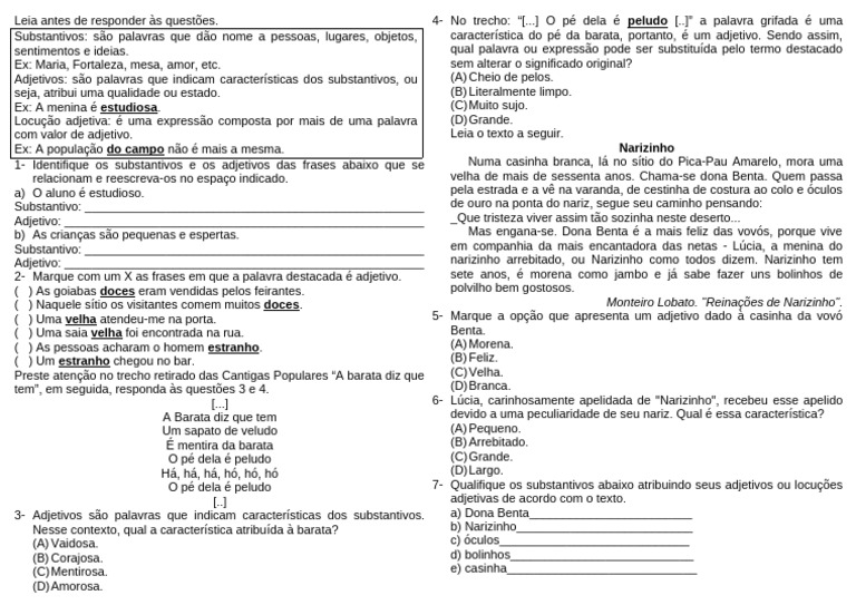 Atividade de Recomposição de Aprendizagem | PDF | Adjetivo