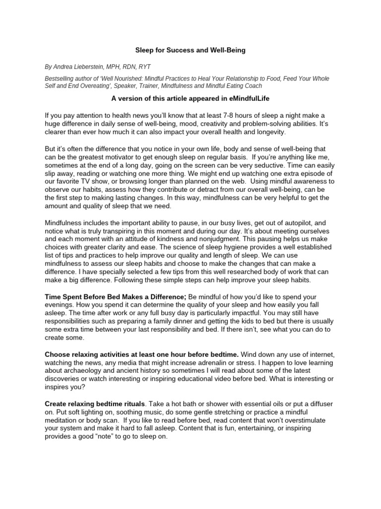 Mindful Sleep Tips for Well-Being | PDF | Sleep | Mindfulness