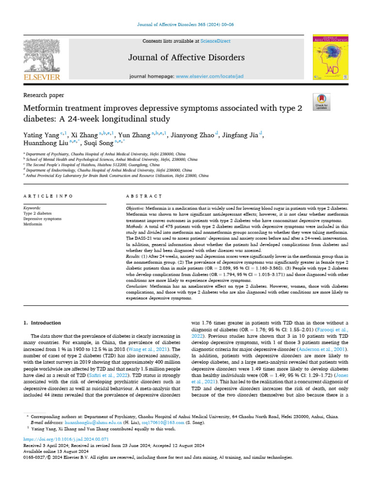 Metformin Eases Depression in Diabetes | PDF | Major Depressive ...