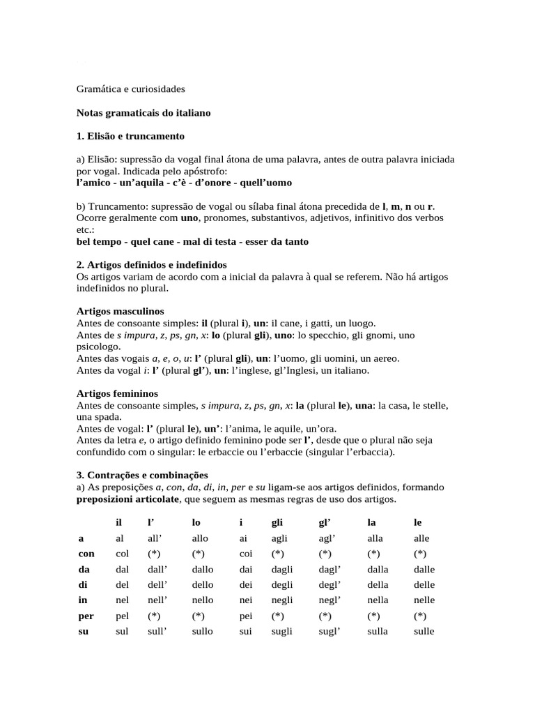 Gramática Italiana E Curiosidades Pdf Conjugação Gramática