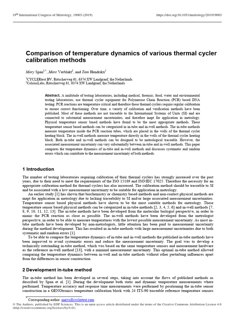 Thermal Cycler Calibration Methods Comparison | PDF | Metrology ...