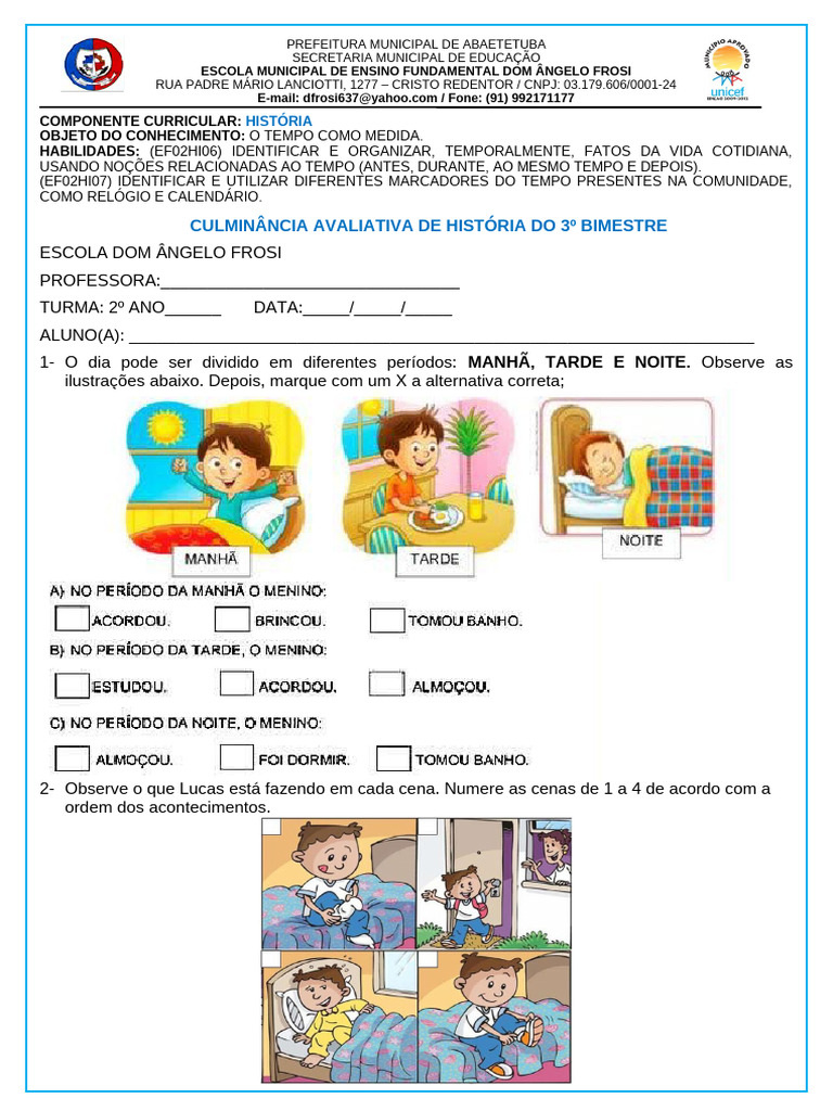 Atividades de História 2º Ano: Tempo | PDF | Tempo