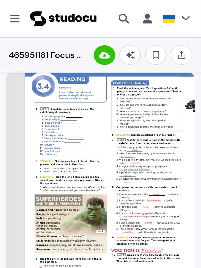 Focus 2 Student Book Answer Key | PDF | Superheroes