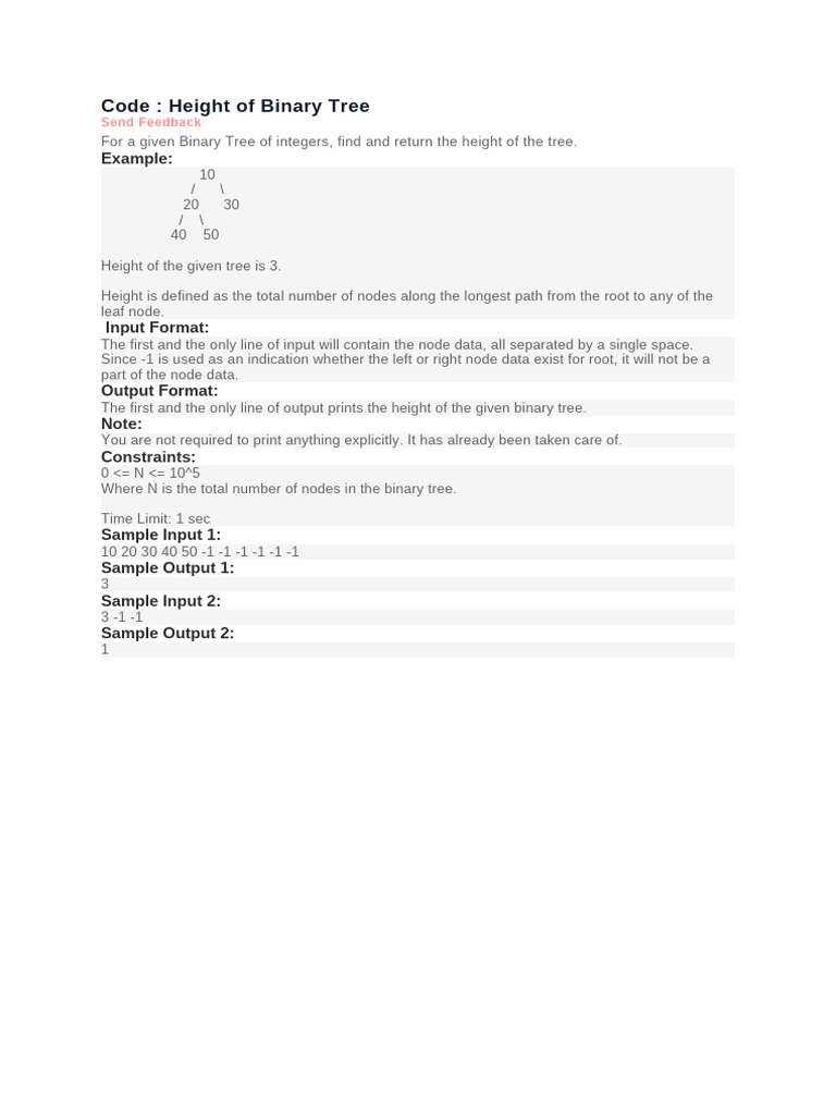 Code - Height of Binary Tree | PDF