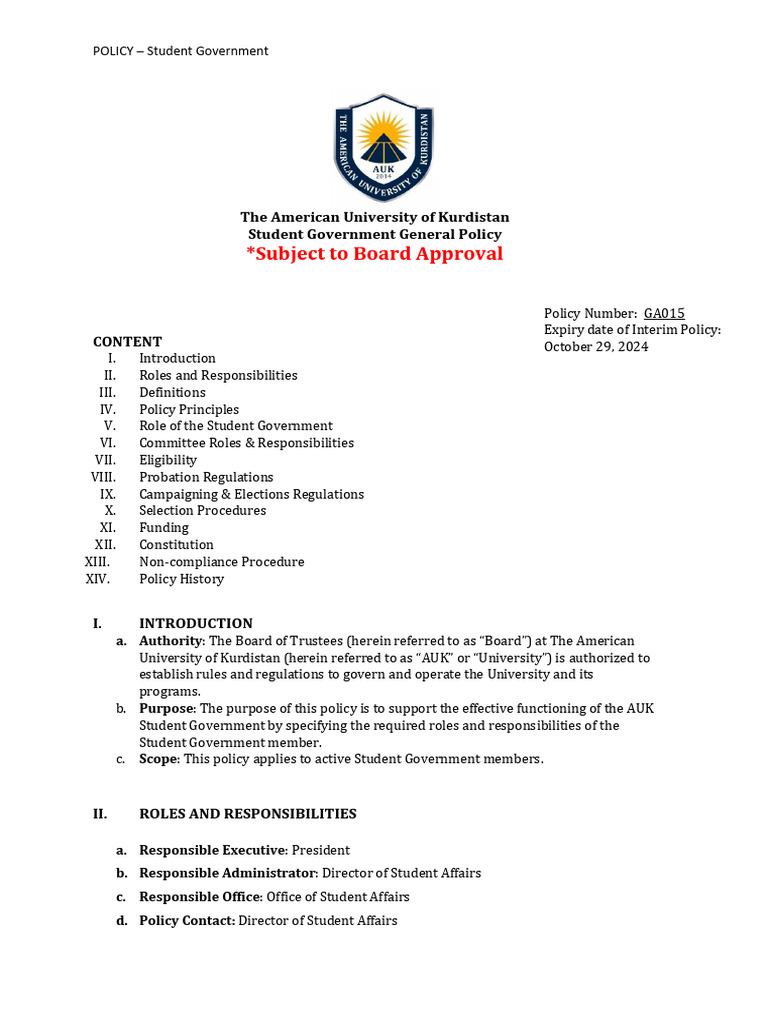 GA015 Student Government Policy | PDF | Elections | Presidents Of The ...