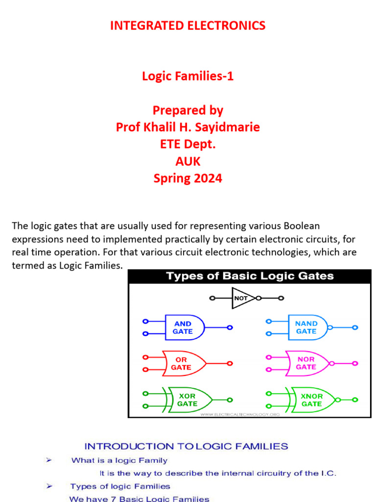 LN-3 Logic Families-1 PDF | PDF | Logic Gate | Integrated Circuit