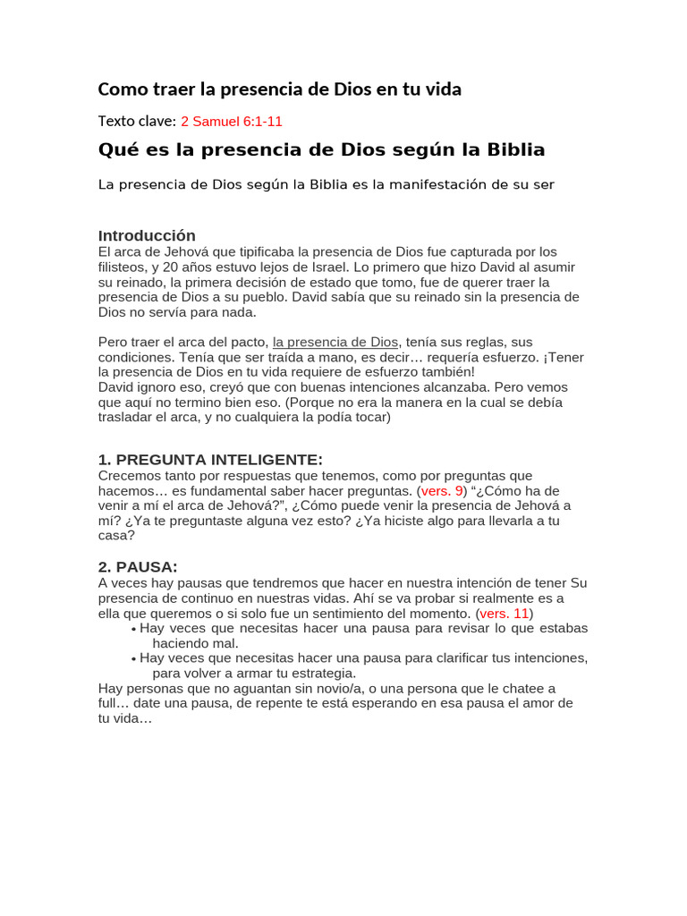 Como traer la presencia de Dios en tu vida mensaje | PDF | Arca de la ...