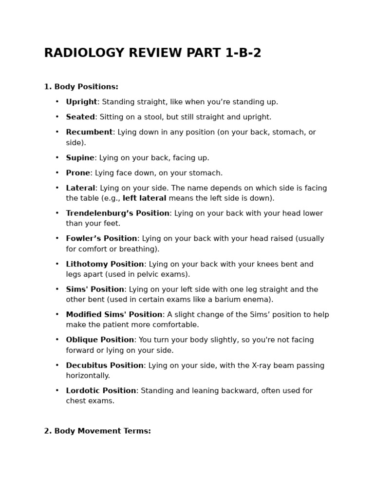 Radiographic Positioning and Techniques | PDF | Anatomical Terms Of ...