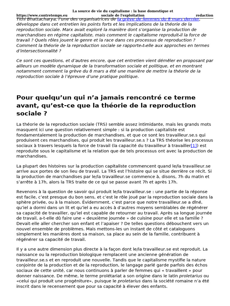 Théorie de la reproduction sociale expliquée | PDF | Capitalisme | Marxisme