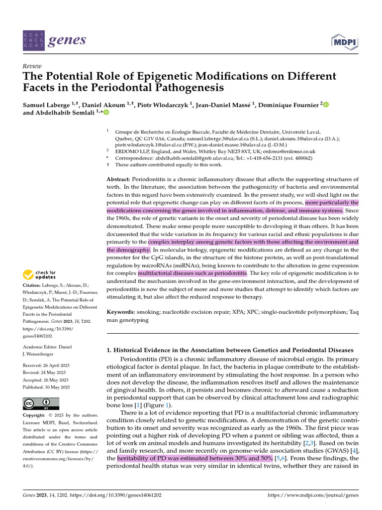 The Potential Role of Epigenetic Modifications On Different Facets in ...