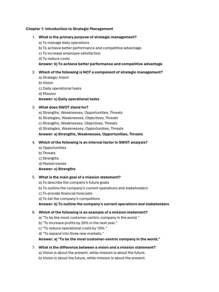 Revision Questions of Strategic Management | PDF | Strategic Management ...