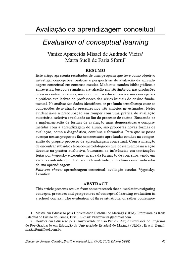 Avaliação da Aprendizagem Conceitual | PDF | Aprendizado | Pensamento