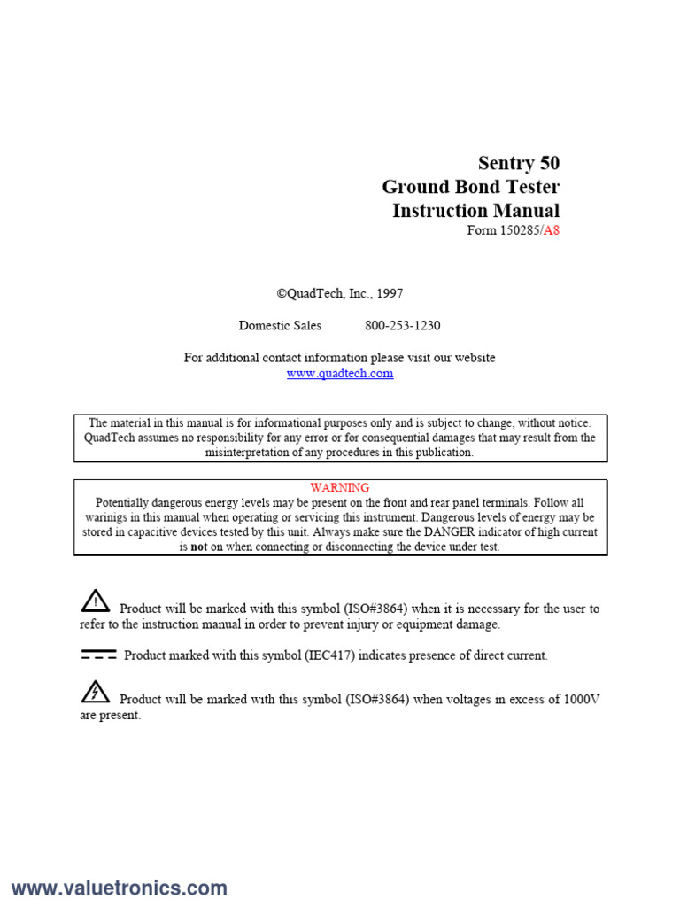 Sentry 50 Ground Bond Tester Manual | PDF | Calibration | Electricity
