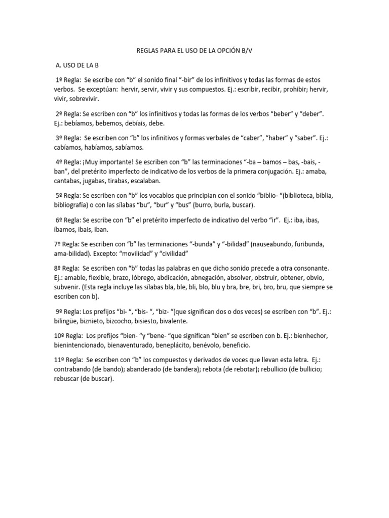Reglas del uso de B y V | PDF | Conjugación gramatical | Unidades ...