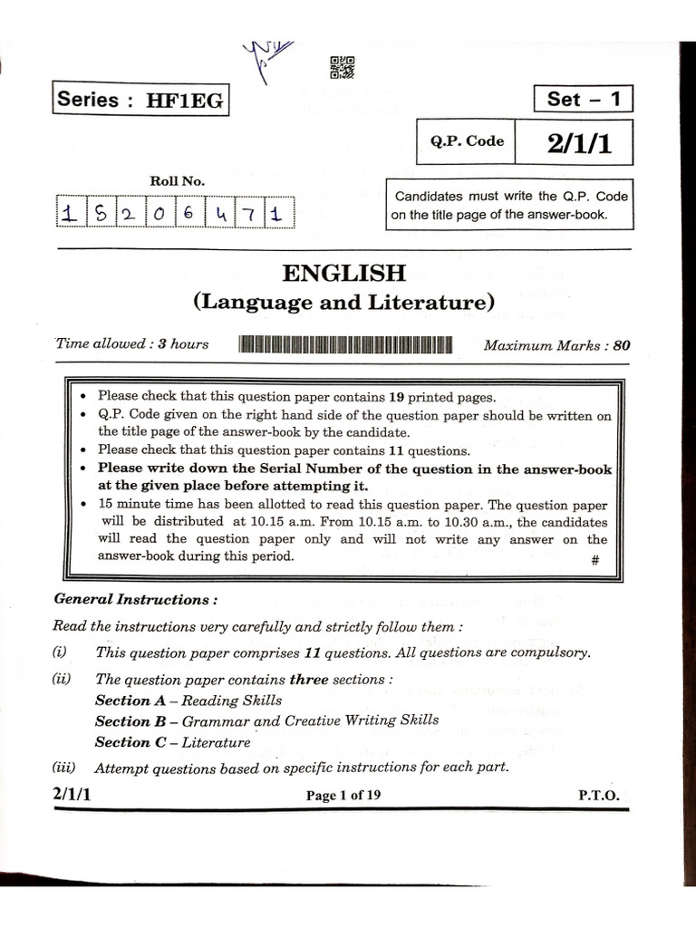 English 2025 Set 1 Pdf