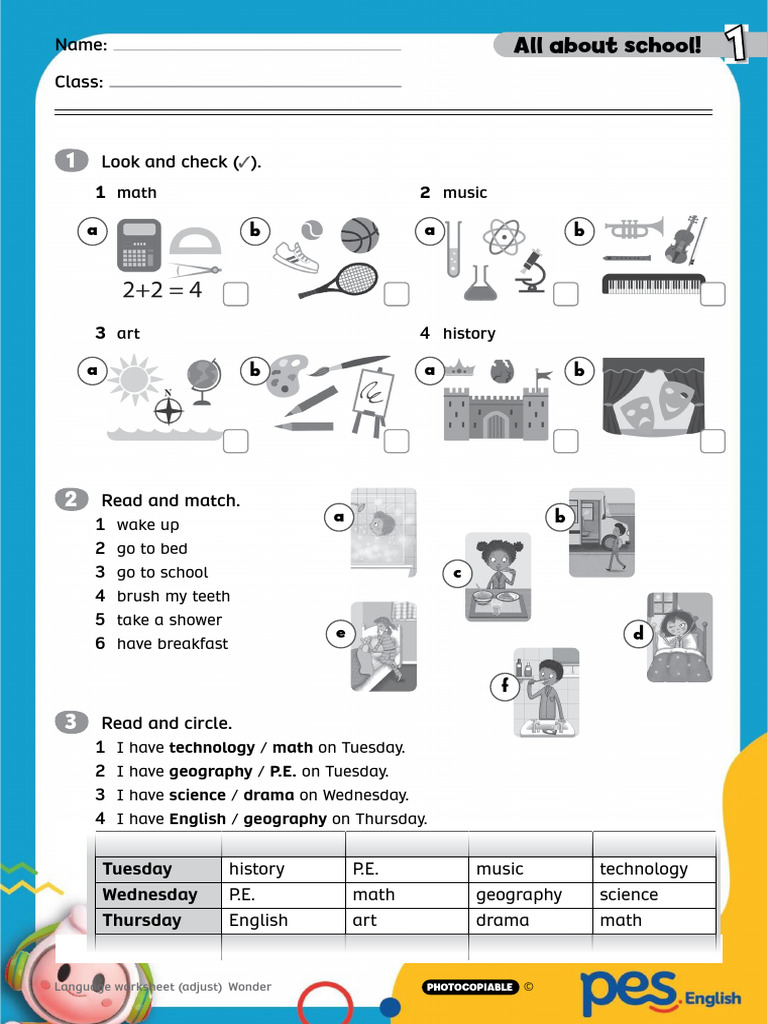 School Schedule and Activities Worksheet | PDF