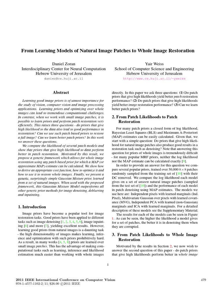 From Learning Models of Natural Image Patches to Whole Image ...