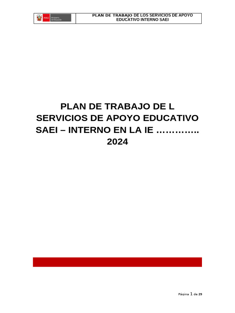 Plan de Trabajo SAEI 2024 | PDF | Enseñando | Maestros