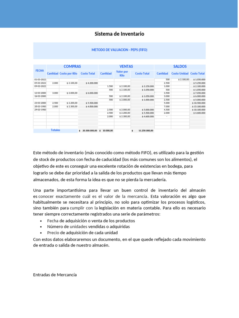 Sistema de Inventario FIFO: Gestión Efectiva | PDF | Economias