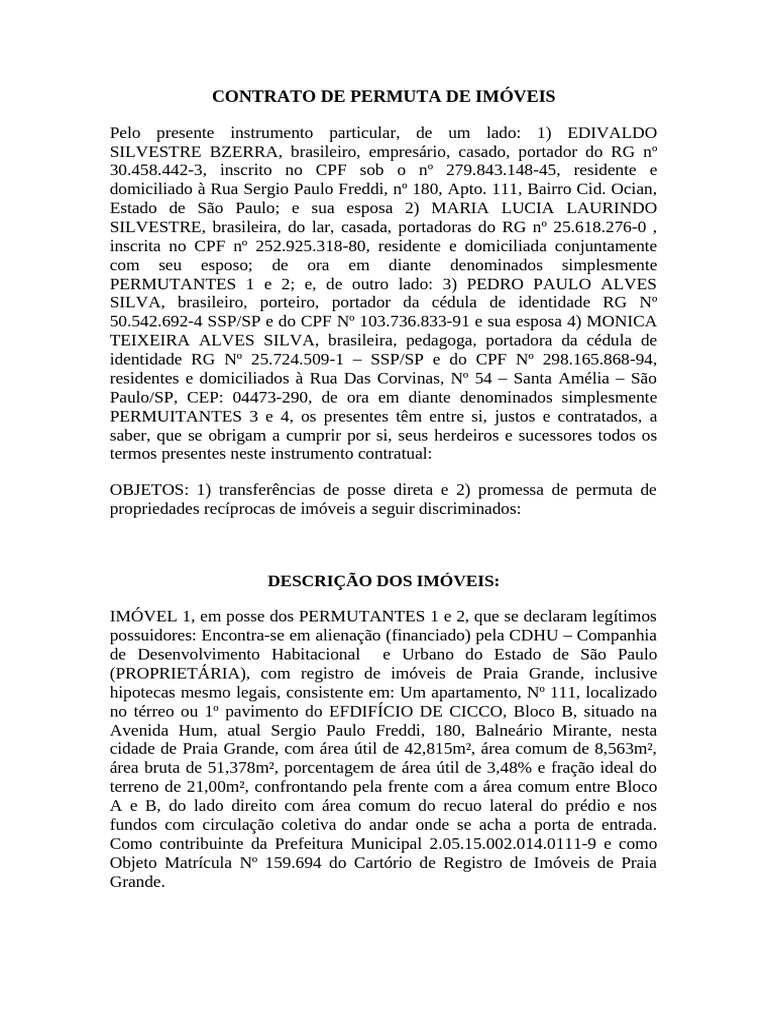 Contrato de Permuta de Imóveis | PDF