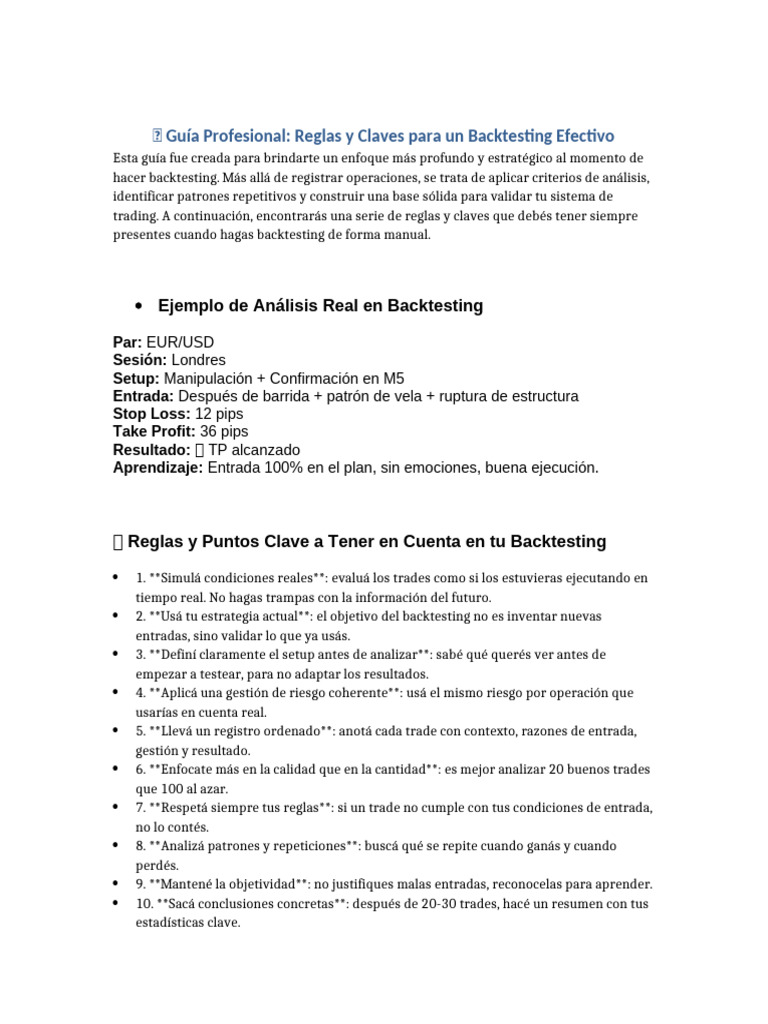 Guia Reglas Backtesting Profesional | PDF | Ciencia cognitiva | Cognición