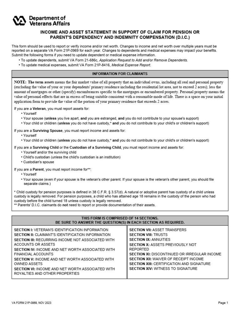 VA Form 21P-0969 Income & Asset Reporting | PDF | Social Security ...
