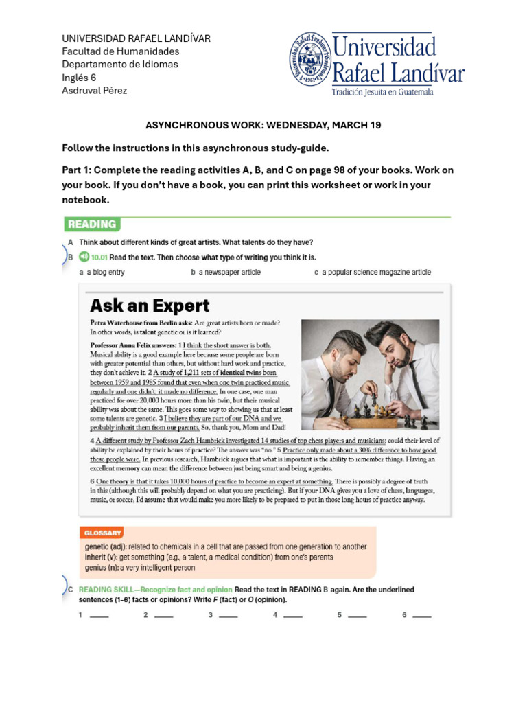 Asynchronous Work - Wednesday, March 19 | PDF