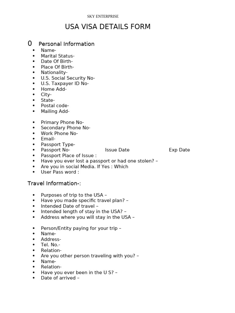 Usa Visa Details Form | PDF | Travel Visa | Government And Personhood
