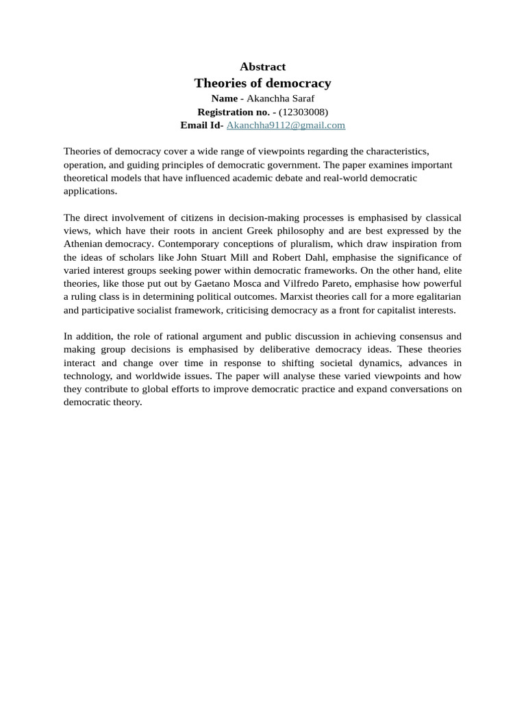 Overview of Democracy Theories | PDF | Democracy | Political Ideologies
