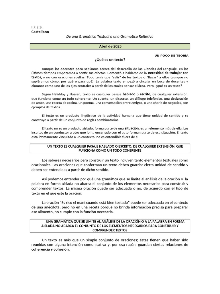 Ficha de Cátedra Qué Es Un Texto | PDF | Oración (Lingüística ...