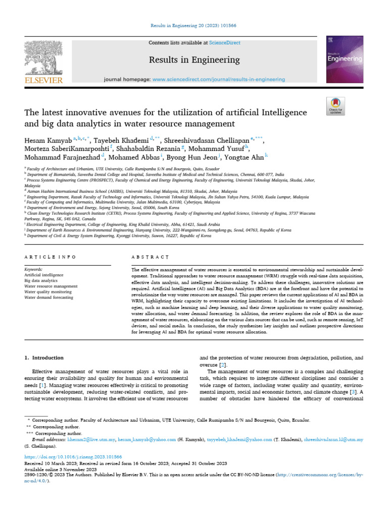 AI and Big Data in Water Management | PDF | Artificial Intelligence ...