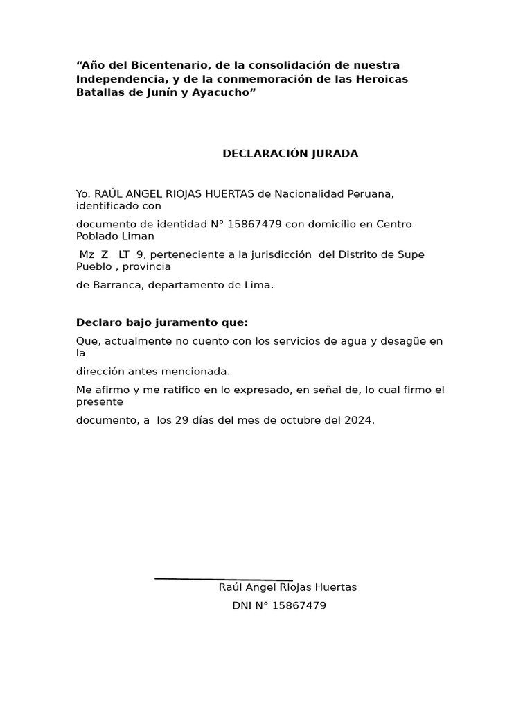 Declaración Jurada de Servicios Básicos | PDF