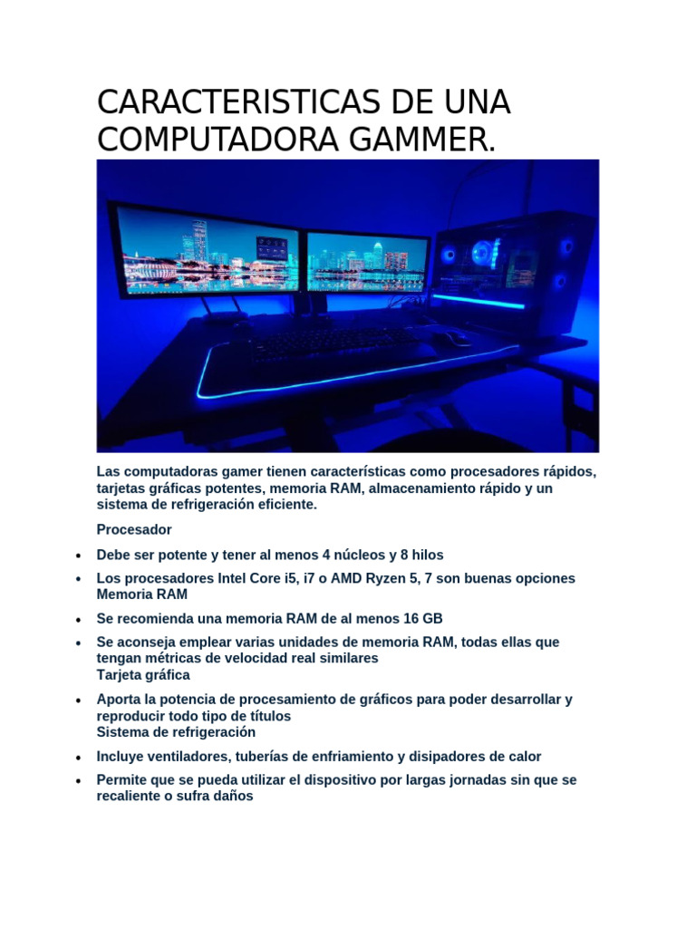 CARACTERISTICAS DE UNA COMPUTADORA GAMMER | PDF