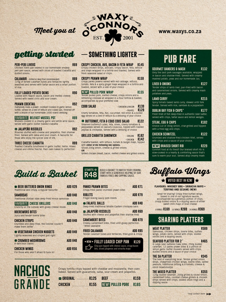 Waxy's Menu Highlights | PDF | Sauce | Grilling