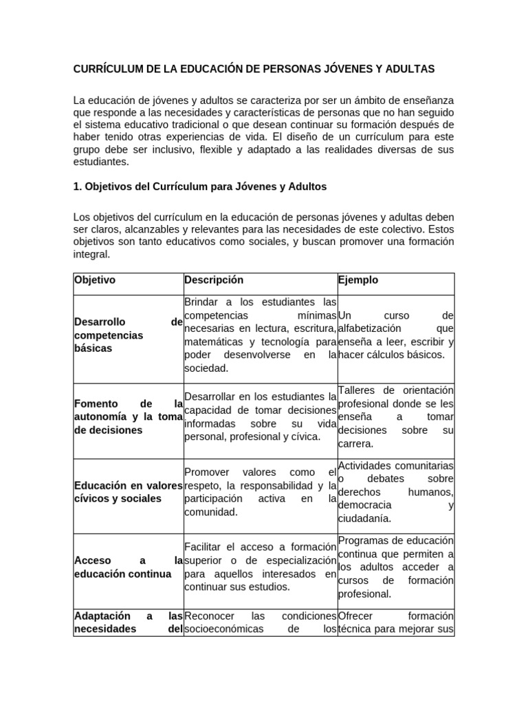 Currículum Inclusivo para Jóvenes y Adultos | PDF | Evaluación | Plan ...