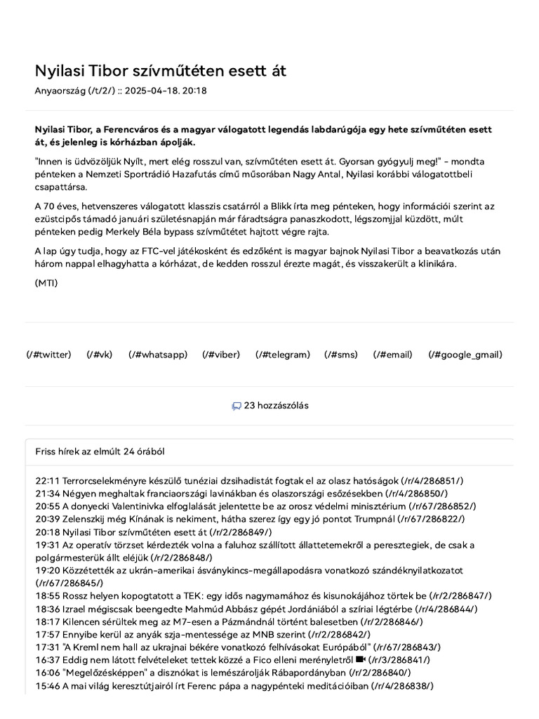 Kuruc - Info - Nyilasi Tibor Szívműtéten Esett Át | PDF