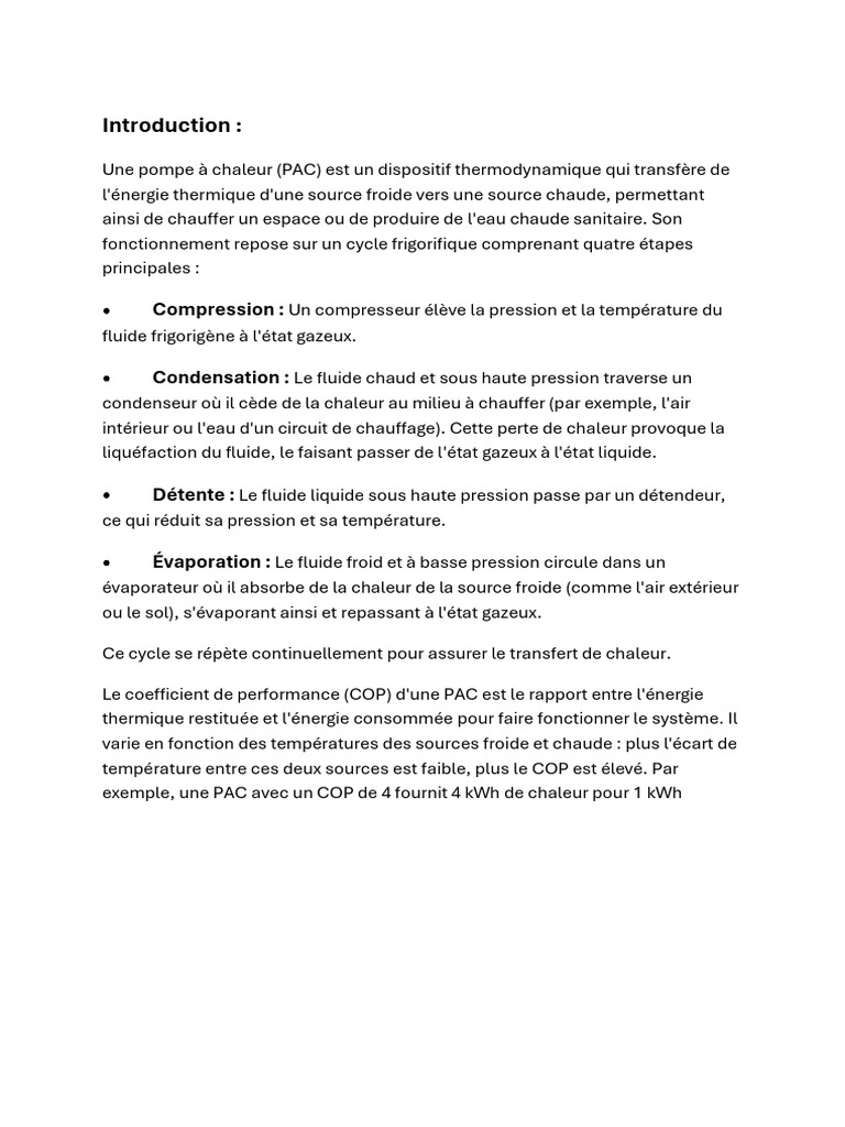 Cycle thermodynamique d'une PAC | PDF | Transfert thermique | Pompe à ...