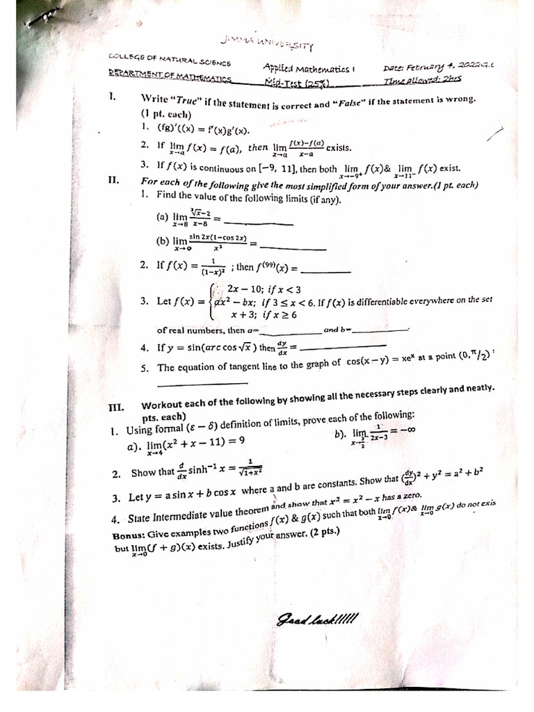 Applied I Mid Exam & Solution 2022G.C | PDF