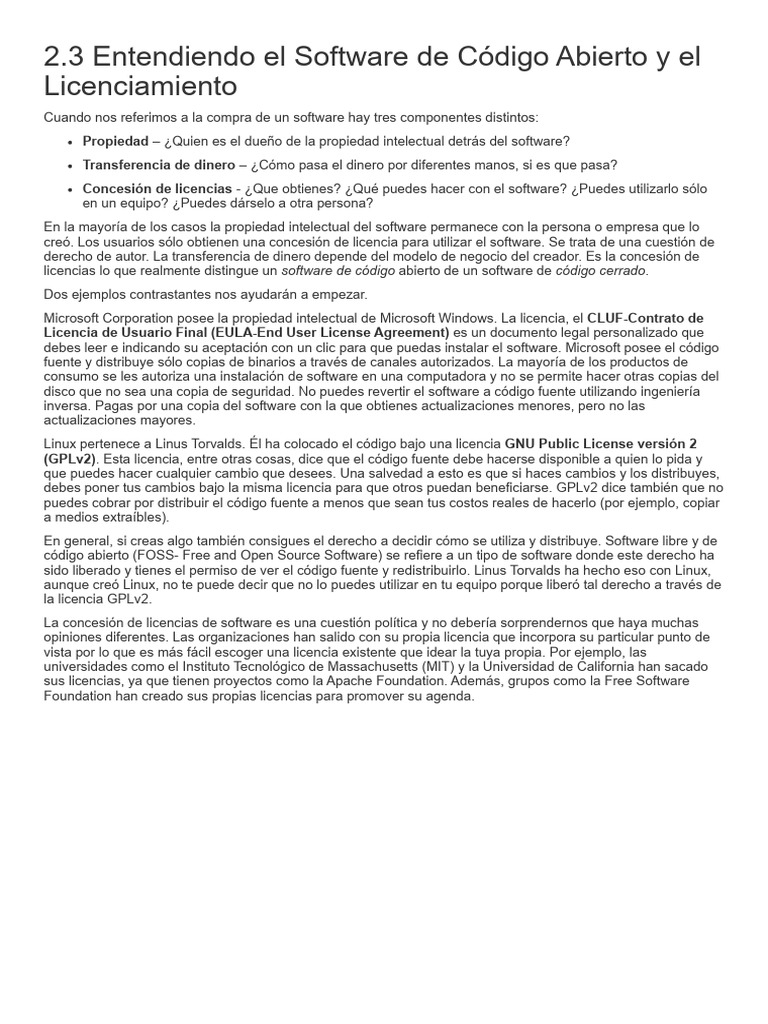 2.3 Entendiendo El Software de Código Abierto y El Licenciamiento | PDF ...