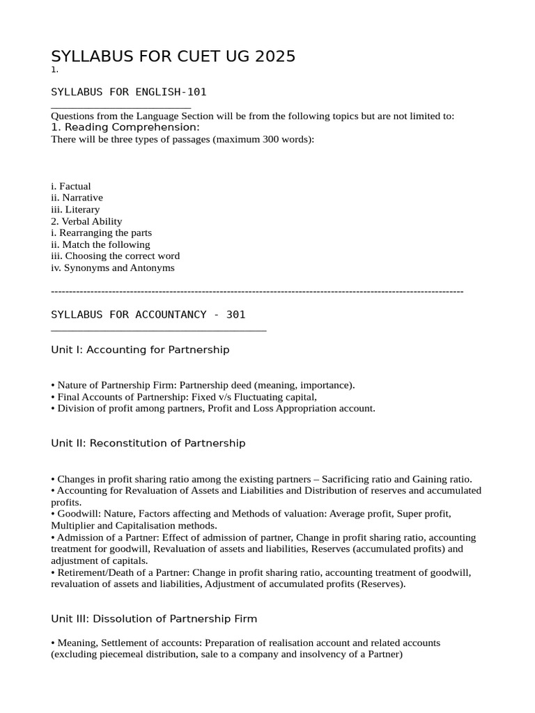 Cuet Syllabus 2025 by Prathvi Rathore | PDF | Supply (Economics) | Demand