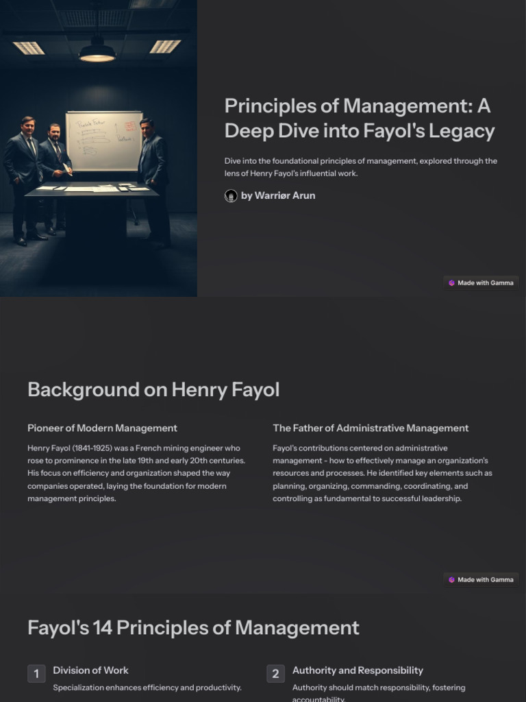 Principles of Management a Deep Dive Into Fayols Legacy | PDF ...