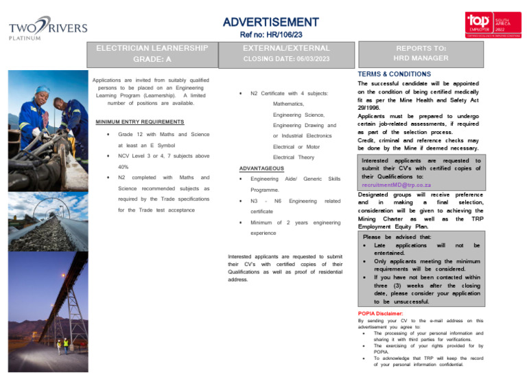 N2 Electrician Learnership Opportunity | PDF | Engineering