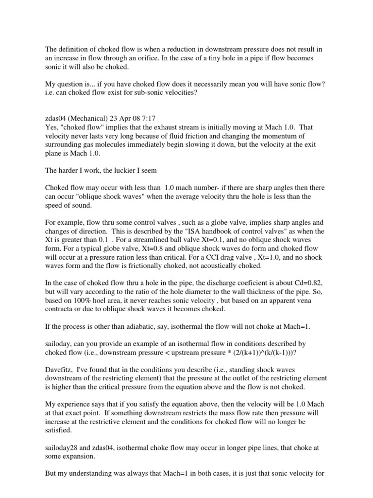 Choked Flow PDF Fluid Dynamics Gases