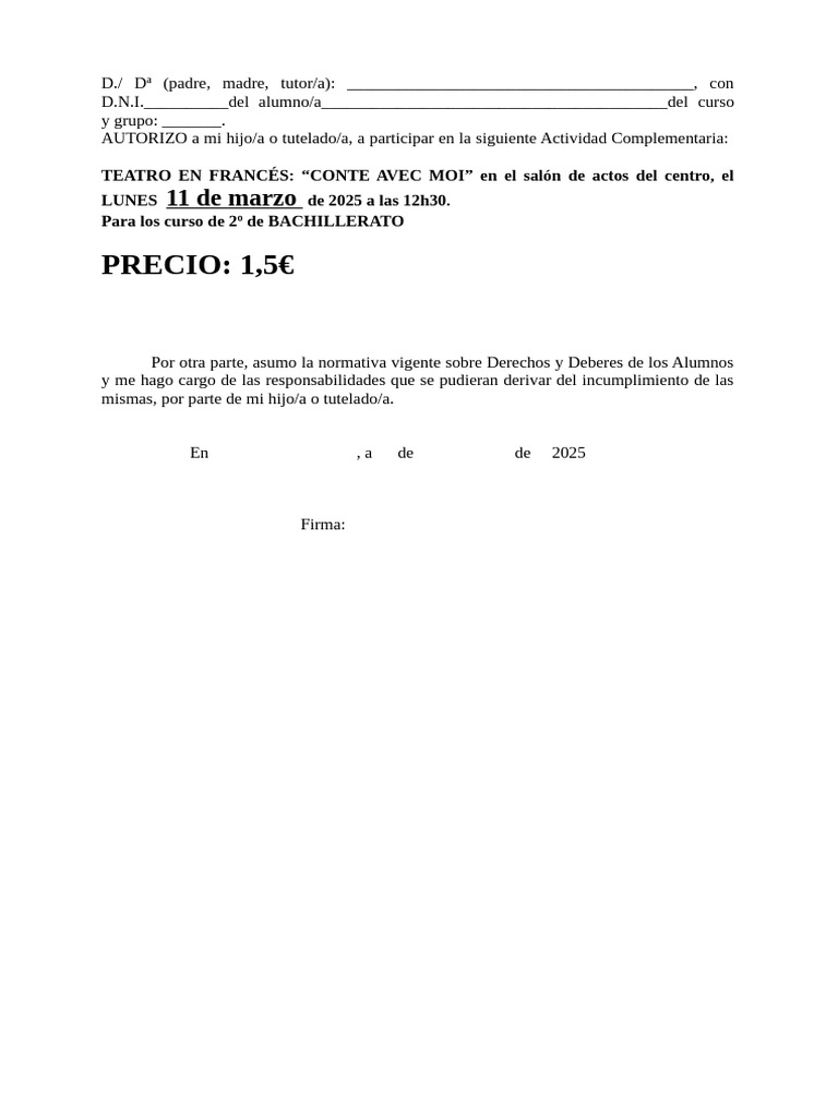 Autoriza Cuentacuentos 2ºeso | PDF