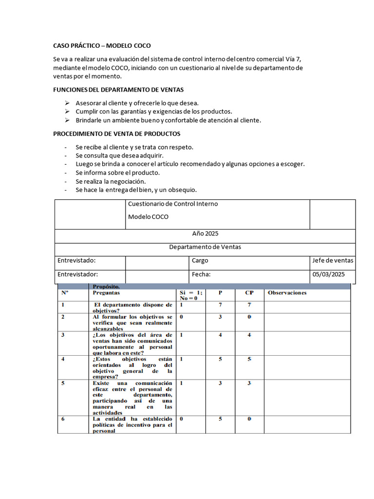 Evaluación de Control Interno en Ventas | PDF