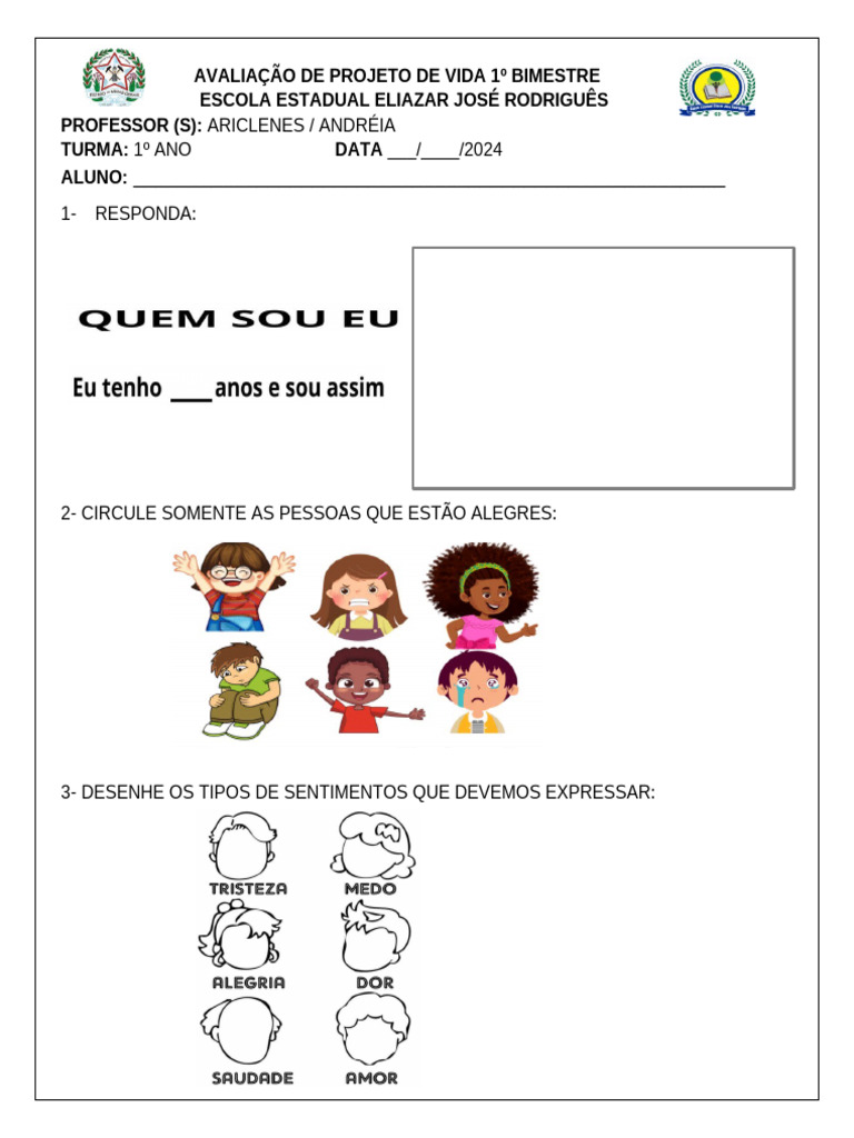 Avaliação Projeto de Vida 1º Bimestre | PDF