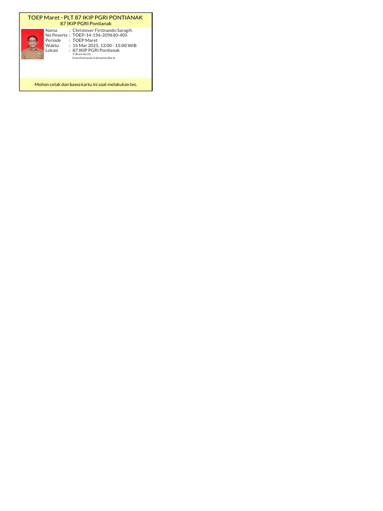 Testee Card - Christover Firstnando Saragih | PDF