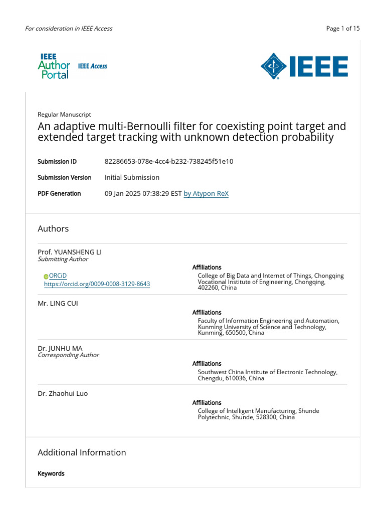 An Adaptive Multi-Bernoulli Filter For Coexisting Extended Target | PDF ...
