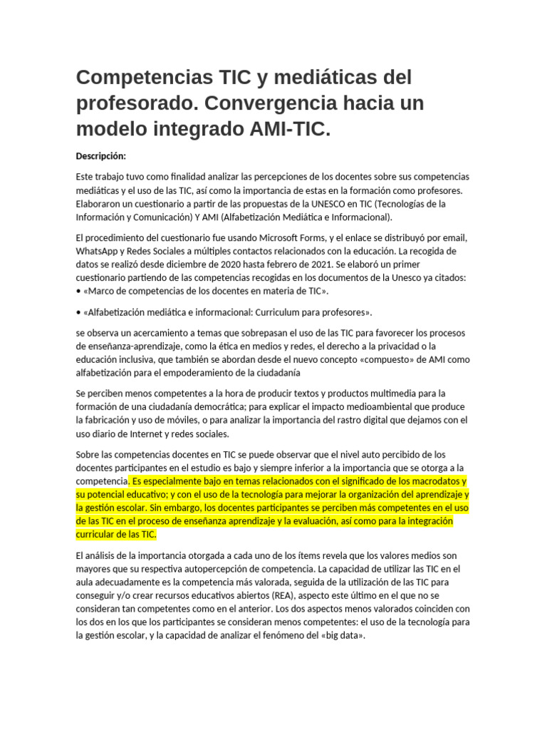 Competencias TIC del profesorado 2019 | PDF | Tecnología de información ...