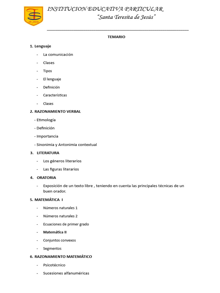 Temario para Segundo de Secundaria | PDF